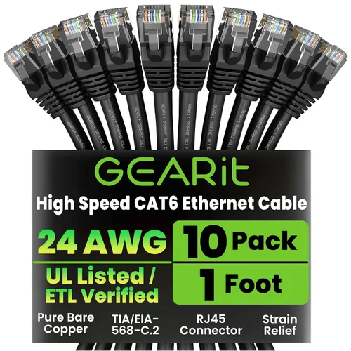 Vista 77 de GEARit Paquete de Cables Ethernet Cat 6 - Paquete de 20 Cables de Conexión Ethernet Cat6 de 1 pie Cable de Conexión de Red RJ45, Conectores
