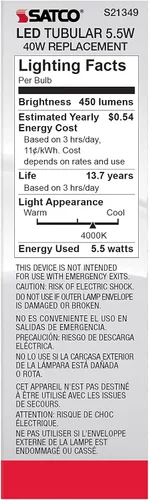 Vista 4 de Satco Bombilla LED E26 de 5.5 W, 4000 K, clasificación de 15000 horas, regulable, escarcha