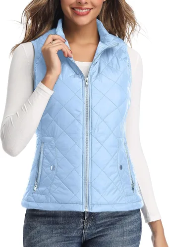 Vista 12 de LONGKING Chaleco de mujer, cuello alto, ligero, con cremallera, acolchado para mujer Rosa