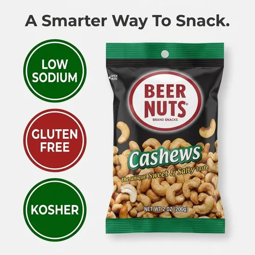 Vista 6 de BEER NUTS Anacardos - Gourmet sabroso bar y pub dulces y salados asados anacardos - Kosher, bajo en sodio, sin gluten, comida saludable para portón