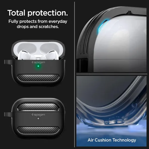 Vista 3 de Spigen Rugged Armor - Funda diseñada para AirPods Pro de 2ª generación 2022/2023 (cable USB-C/Lightning) con mosquetón, color negro mate
