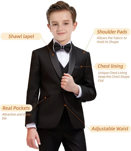 Vista 2 de PLAVICT Trajes de niño de 5 piezas, cintura ajustable, conjunto formal para niños