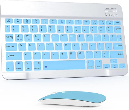 Vista 9 de Combo de teclado y mouse Bluetooth recargable, juego de teclado inalámbrico ultradelgado universal para Android, Windows, iPad, iPhone, Samsung
