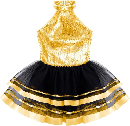 Vista 39 de CHICTRY Vestido tutú de ballet con lentejuelas brillantes para niñas y niñas, moderno disfraz de baile latino de jazz