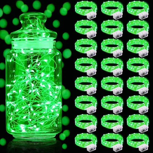 Vista 34 de Aogist Paquete de 24 luces de hadas, 3 modos, 2,1 metros, 20 luces LED, impermeables, cable plateado, funcionan con pilas, mini luces de alambre