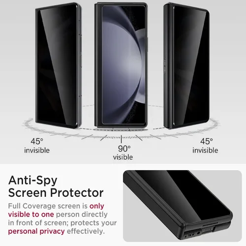 Vista 3 de Miimall Funda para Samsung Galaxy Z Fold 5 con protector de pantalla de privacidad, soporte ajustable integrado y protección magnética de bisagra