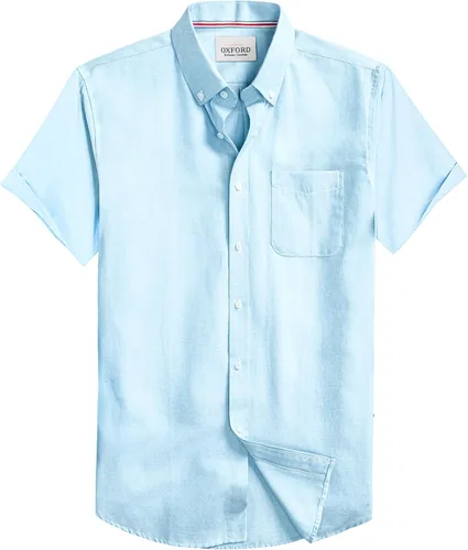 Vista 9 de Camisa Oxford para hombre de manga corta de ajuste normal, camisa casual con botones y bolsillo