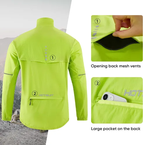 Vista 8 de HOTSUIT Chaqueta de lluvia de ciclismo para hombre, chaqueta transpirable para correr, impermeable, rompevientos