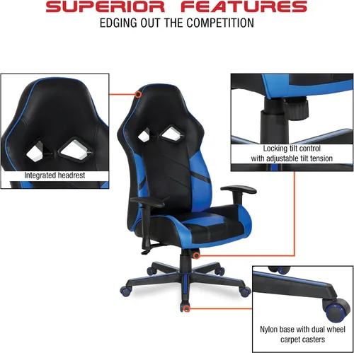 Vista 4 de OSP Home Furnishings Vapor - Silla ergonómica ajustable de piel sintética con respaldo alto y asiento de resorte helicoidal y flujo de aire