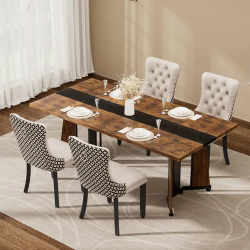 Vista 24 de Juego de mesa de comedor de 5 piezas con 4 sillas, mesa de comedor rectangular de madera de 71 pulgadas con sillas de comedor de terciopelo, tablero