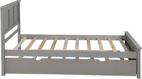 Vista 5 de Cama de plataforma individual con nido, marco de cama de madera con cabecero, no necesita somier, fácil montaje, gris