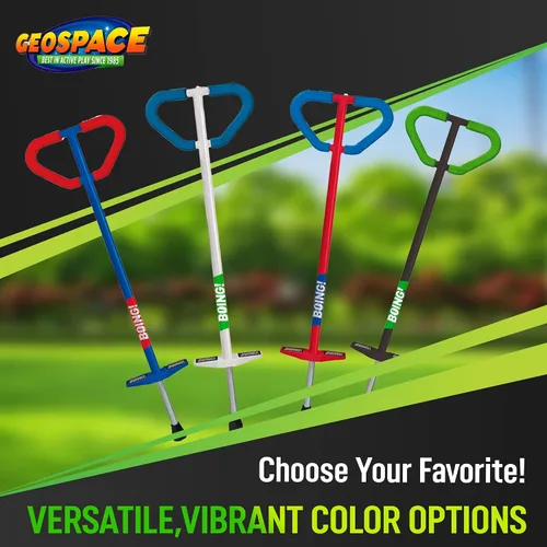 Vista 2 de Geospace Jumparoo Boing! Palo Pogo mediano 'PRO' para niños, soporta 60 a 100 libras, juguete al aire libre para niños y niñas, juego activo