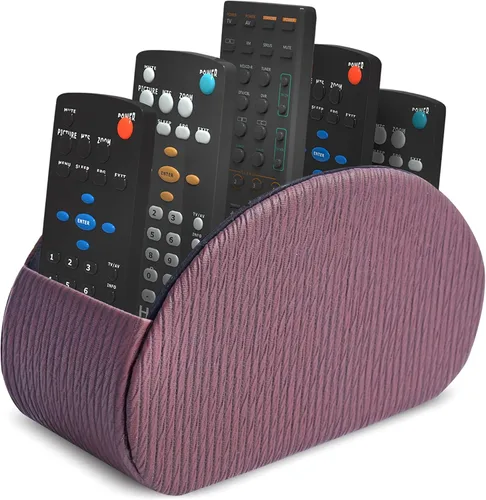 Vista 27 de QIELIZI Soporte para control remoto, organizador de escritorio de piel sintética con 5 compartimentos espaciosos para controles remotos de TV