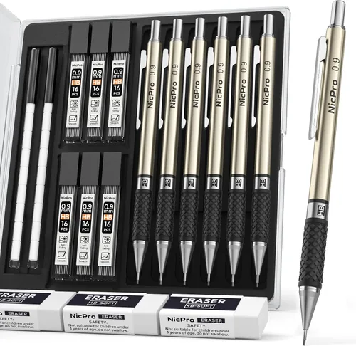 Vista 11 de Nicpro Juego de lápices mecánicos artísticos de 0.020 in en estuche de almacenamiento, 3 lápices de dibujo de metal con 6 recambios HB de tubo, 3