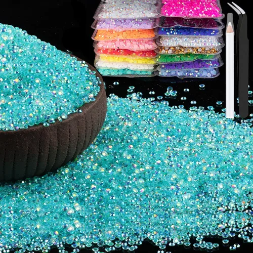 Vista 50 de 15000 diamantes de imitación de resina de 0.079 pulgadas a granel, diamantes de imitación de gelatina redondos negros con parte trasera plana, gemas