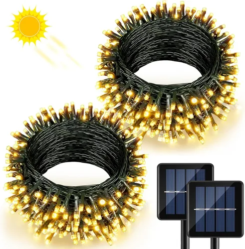 Vista 16 de 2 Pack de luces solares de Navidad para exteriores, tira de luces solares de 80 pies con 240 LED para exteriores, impermeables, 8 modos de luz