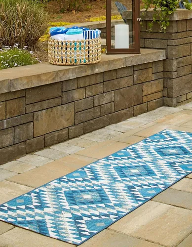 Vista 7 de Unique Loom Outdoor Southwestern Collection - Alfombra de área - Fethiye (2' x 3' 1", rectangular, azul/azul claro)