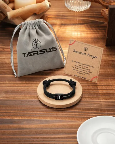 Vista 6 de Tarsus Regalos de béisbol/fútbol/fútbol para niños, pulsera trenzada de cruz de fe, regalos de cumpleaños de Navidad para niños y hombres