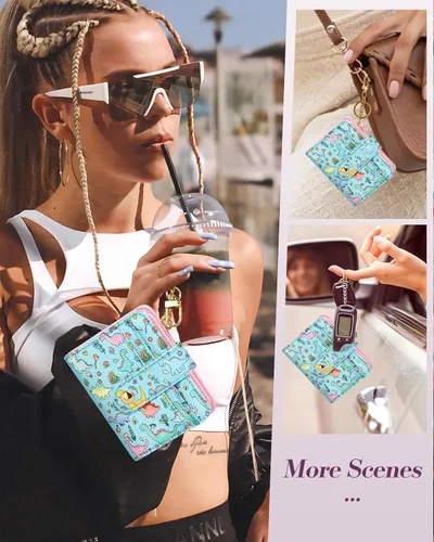 Vista 6 de Bistup Cartera para Mujeres Pequeña y Bonita Cartera de Tarjetas de Cuero Genuino RFID con Llavero para Damas Adolescentes Niñas Plegable