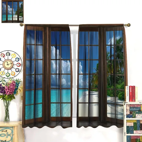 Vista 101 de Cortinas de paisaje, ventana 3D, primavera, bosque, vida silvestre, paisajes de naturaleza, dormitorio, sala de estar, cortinas térmicas opacas de 2