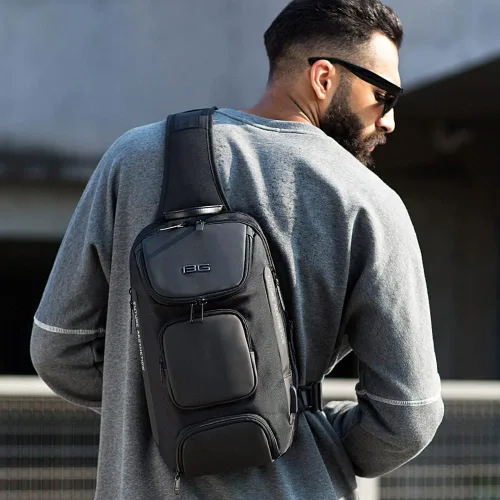 Vista 7 de Mochila tipo bandolera para hombre, bolsa de hombro impermeable con puerto USB