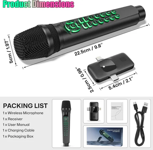Vista 8 de Facmogu MC9 Karaoke - Kit todo en uno para micrófono y tarjeta de sonido Voice Changer Sound Effects, BT, Noise Reduction Real-Time Monitoring