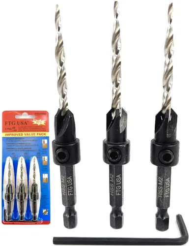 Vista 28 de FTG USA Juego de 3 brocas avellanadoras ajustables para madera #4 (7/64 pulgadas) con broca cónica para carpintería