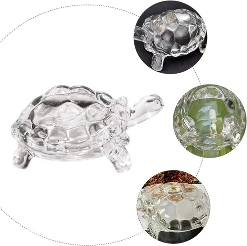 Vista 4 de WINOMO Estatua de tortuga de cristal Feng Shui, tortuga de cristal transparente para decoración de acuario, paz, prosperidad y energía positiva