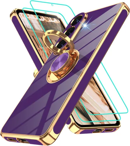 Vista 55 de Funda para Motorola Moto G 5G 2024: Funda Moto G Play 5G 2024 con 2 piezas de protectores de pantalla, soporte de anillo de rotación de 360°