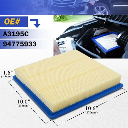 Vista 6 de Filtro de aire del motor A3195C para Chevrolet Colorado 2015-2022 / 2015-2022 GMC Canyon Reemplazo OE# 94775933 CA11959 GP959 WA10256