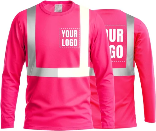 Vista 22 de La alta visibilidad reflexiva de las camisetas de la seguridad del logotipo de encargo Hola Vis de Verde neón - Estilo 8