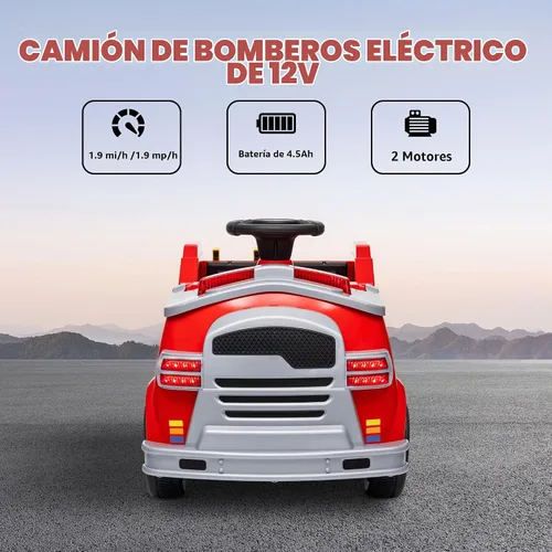 Vista 6 de Qaba - Camión de bomberos de 12 V, coche eléctrico a batería para niños, rojo