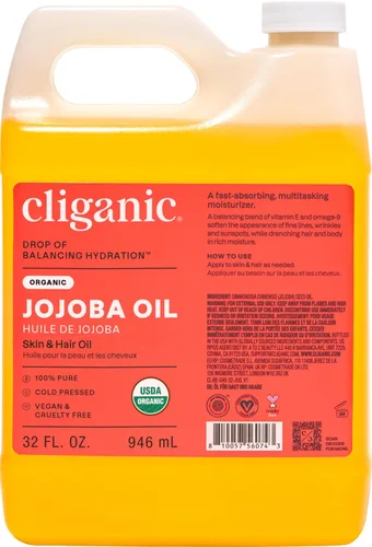 Vista 8 de Cliganic Aceite de jojoba orgánico de 16 onzas con bomba, 100% puro, a granel, aceite hidratante para cara, cabello, piel y uñas, prensado en frío