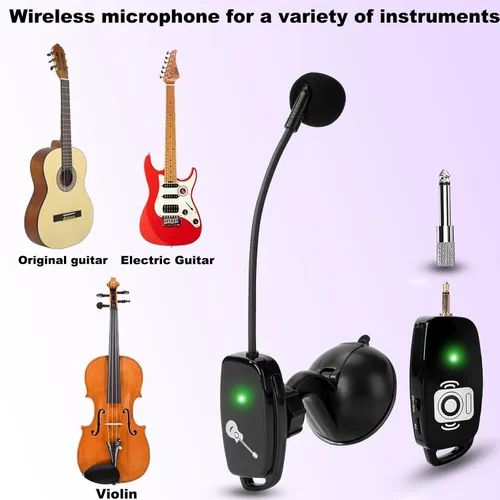 Vista 5 de Micrófono inalámbrico para instrumento para guitarra acústica: sistema de micrófonos de clip inalámbrico 2.4G con transmisor y receptor de 0.250 in