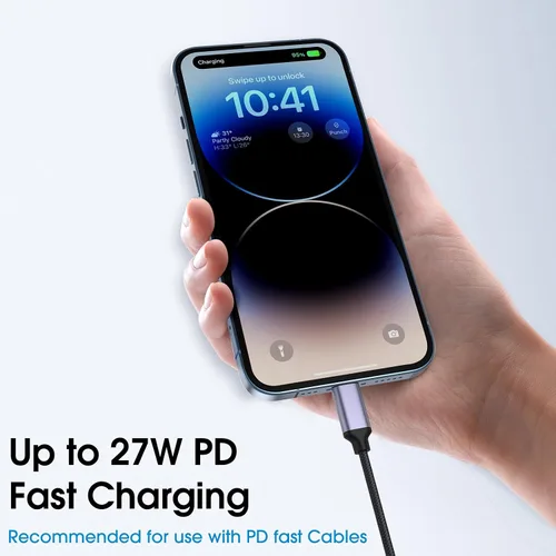 Vista 3 de TechMatte Adaptador de cable USB C a Lightning macho hembra, 27 W PD carga rápida solo compatible con iPhone, iPad, iPod, AirPods, sin audio,
