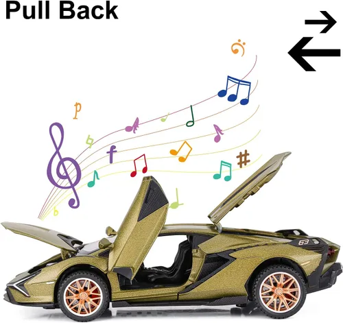 Vista 4 de SASBSC Coches de juguete Lamb para niños Sian Modelo de coche de metal fundido a presión con luz y sonido Fkp3 Coche de juguete tirando hacia atrás