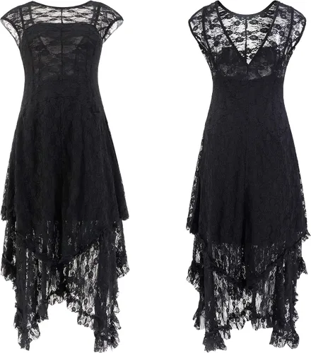 Vista 3 de Vestido largo RVivimos sin mangas con espalda descubierta asimétrico con capas de encaje traje largo con braguita dos piezas