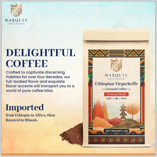 Vista 2 de Marquis - Café molido Yirgacheffe etíope, tostado molido rico y audaz, tostado medio fresco con un sabor afrutado, café etíope premium, 1 libra