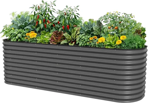 Vista 19 de Vego garden Jardinera elevada redonda de 32 pulgadas de alto y 42 pulgadas para jardín, para verduras, flores, patio, gris moderno