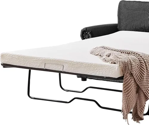 Vista 8 de Sofá cama reversible con cómodo colchón de espuma viscoelástica, sofá extraíble de pana convertible de tamaño matrimonial para sala de estar, Negro