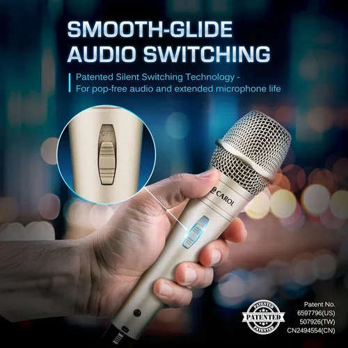 Vista 5 de CAROL E dur-916S - Micrófono vocal dorado XLR con cable para cantar, micrófono supercardioide dinámico con sistema de montaje de doble choque