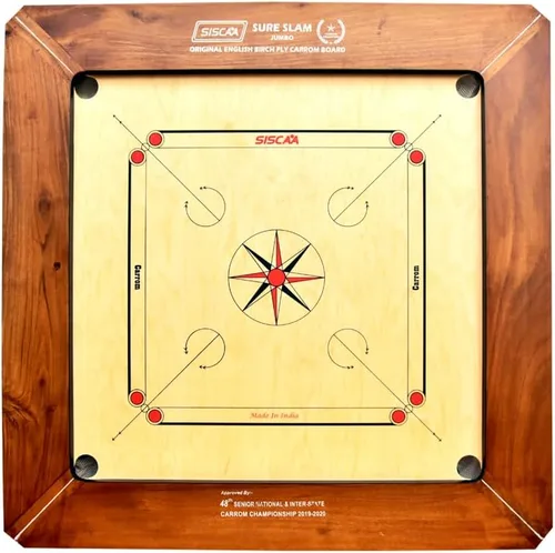 Vista 10 de KNK Carrom Board Champion Bulldog Jumbo Carrom Tablero de juego familiar para interiores aprobado por la Federación Internacional Carrom resistente