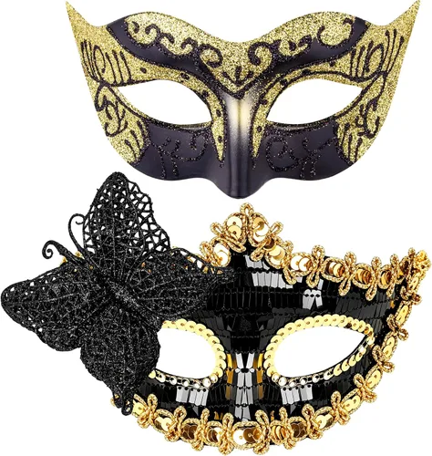 Vista 18 de Juego de Máscaras para Pareja de SIQUK, Máscara de Fiesta Veneciana, Máscara de Disfraz
