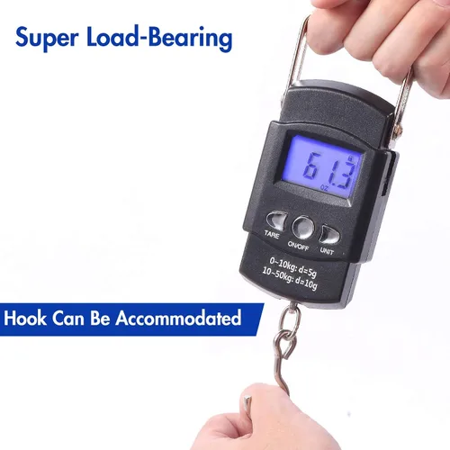 Vista 6 de Paquete de 2 básculas de pescado, báscula de peso portátil para equipaje con pantalla LCD retroiluminada, 110 libras 110.2 lbs, báscula electrónica