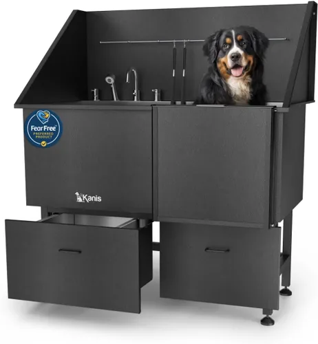 Vista 24 de KANIS Estación profesional de lavado de perros – Fregadero de lavado de mascotas de acero inoxidable 304 y bañera de aseo con ducha, rejillas