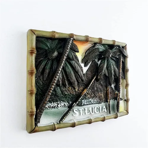 Vista 3 de Pitons St.Lucia - Imán para nevera, recuerdo de viaje, decoración de nevera, calcomanía magnética 3D, colección artesanal pintada a mano