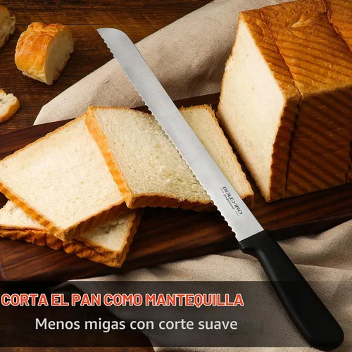 Vista 4 de Cuchillo dentado de 10 pulgadas para pan casero, cuchillo de acero inoxidable con borde ondulado ancho, cuchillo de cocina multiusos, cortador