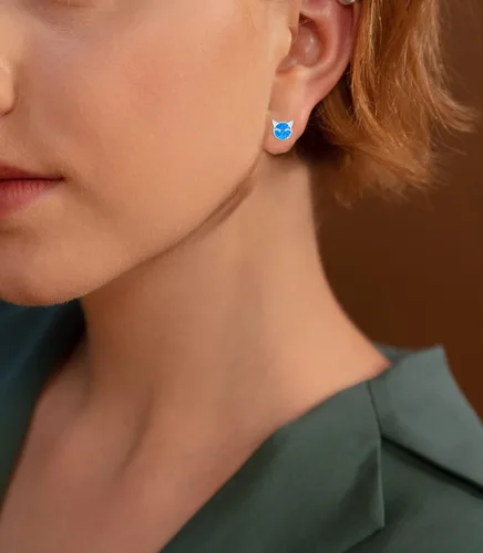 Vista 3 de YZSFMZGE Blue White Opal Cat Stud Earrings Necklace, 925 Sterling Silver Cat Opal Stud Earrings Necklace for Women Cute Cat Jewelry for Girls