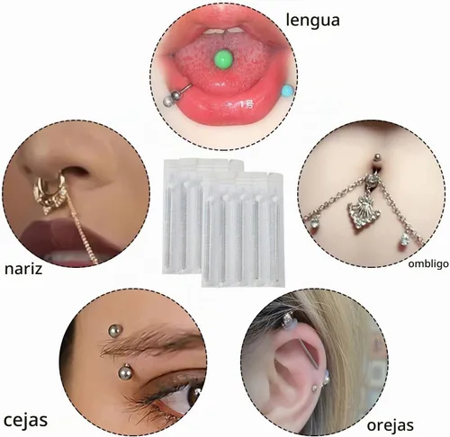 Vista 4 de ATOMUS - Agujas para piercings corporales, calibres 14G / 16G, acero inoxidable estéril desechable, adecuadas para piercing de oreja, nariz