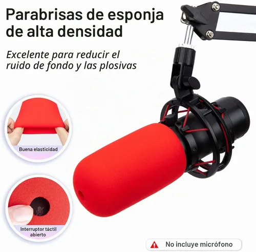 Vista 3 de SUNMON HyperX QuadCast - Brazo de brazo rojo para Hyper x QuadCast con filtro rojo QuadCast Pop, aislamiento acústico y reducción de ruido, brazo